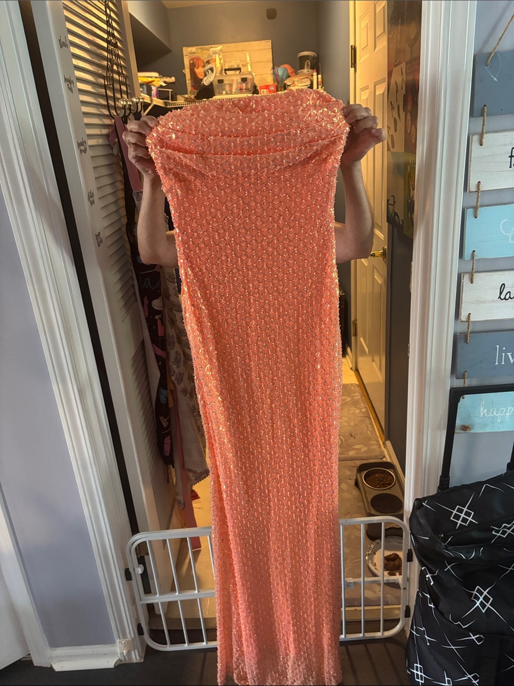 Strapless Sequin Mermaid Evening Dress in Coral